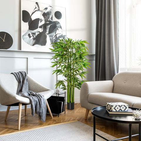 Planta Artificial 160 cm Bambu Artificial com 975 Folhas e Vaso Planta Artificial Decorativa para Interior e Exterior Casa Sala de Estar Escritório Verde