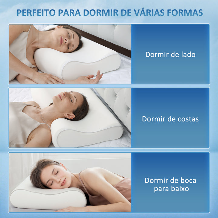 Almofada Cervical e de Pescoço de Espuma Viscoelástica Almofada com Desenho Ergonómico Dupla Altura Capa Removível e Lavável para Suporte de Pescoço Dormir de Lado e de Costas