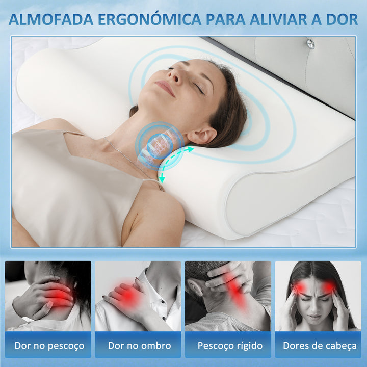 Almofada Cervical e de Pescoço de Espuma Viscoelástica Almofada com Desenho Ergonómico Dupla Altura Capa Removível e Lavável para Suporte de Pescoço Dormir de Lado e de Costas