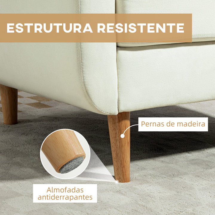 Poltrona Sala de Estar Moderna Poltrona Dormitório com Apoio para os Braços e Pés de Madeira Sofá Individual para Escritório Carga 125 kg 78x70x75 cm Creme