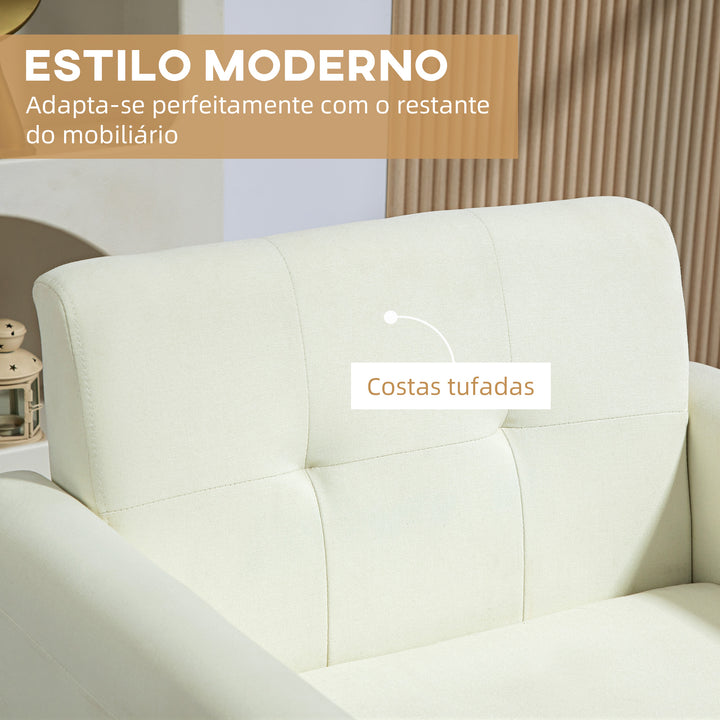 Poltrona Sala de Estar Moderna Poltrona Dormitório com Apoio para os Braços e Pés de Madeira Sofá Individual para Escritório Carga 125 kg 78x70x75 cm Creme
