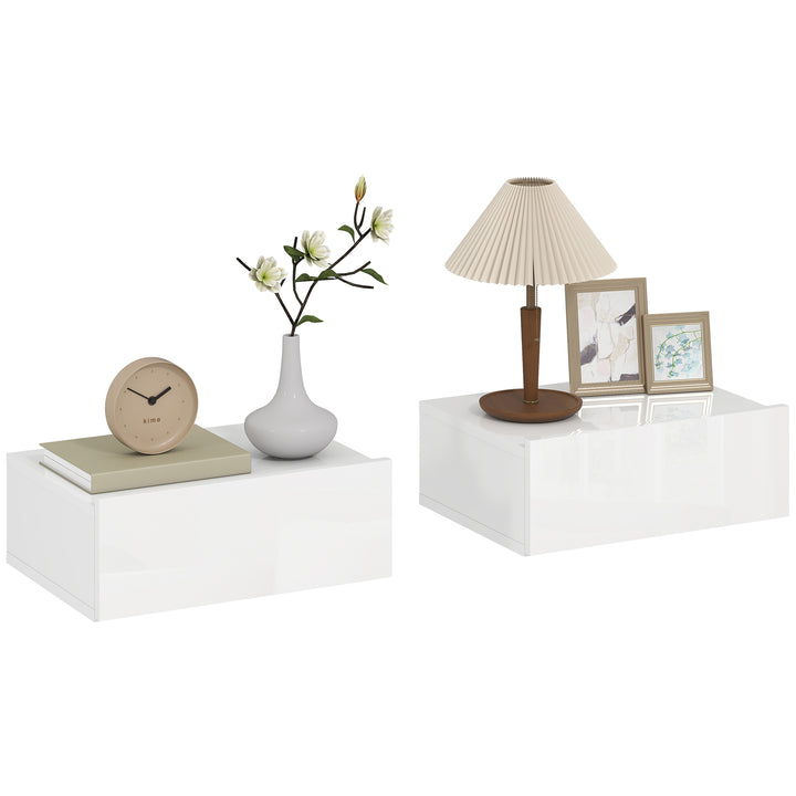 Conjunto de 2 Mesas de Cabeceira com 1 Gaveta Desenho Montado na Parede Estilo Moderno para Dormitório 40x30x15 cm Branco