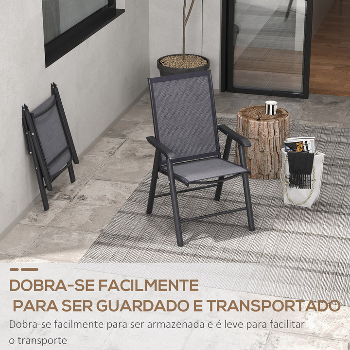 Conjunto de 2 Cadeiras Dobráveis para Exterior com Apoio para o Braço Cadeiras para Jardim com Textilene e Metal Carga 110 kg 58x64x94 cm Cinza Escuro