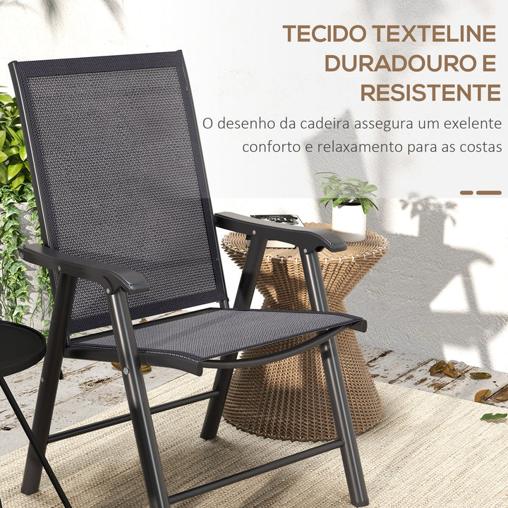 Conjunto de 2 Cadeiras Dobráveis para Exterior com Apoio para o Braço Cadeiras para Jardim com Textilene e Metal Carga 110 kg 58x64x94 cm Cinza Escuro
