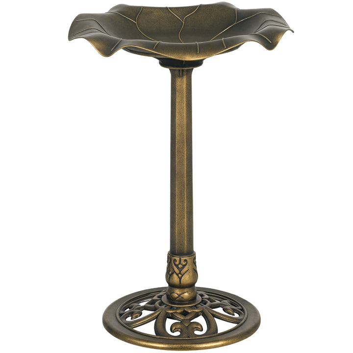 Banho para Pássaros de Jardim ao Ar Livre, Altura 71 cm, Alimentador para Pássaros com Design Folha de Lótus e Acabamento Envelhecido, Leve e Resistente, Bronze