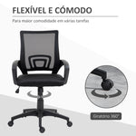 Cadeira de Escritório de Malha Cadeira de Escritório Giratória com Altura Ajustável Função Basculante e Apoio para os Braços Cadeira de Estúdio Carga 120 kg 57x55x89-109 cm Preto