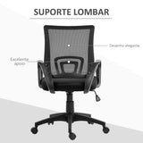 Cadeira de Escritório de Malha Cadeira de Escritório Giratória com Altura Ajustável Função Basculante e Apoio para os Braços Cadeira de Estúdio Carga 120 kg 57x55x89-109 cm Preto