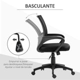 Cadeira de Escritório de Malha Cadeira de Escritório Giratória com Altura Ajustável Função Basculante e Apoio para os Braços Cadeira de Estúdio Carga 120 kg 57x55x89-109 cm Preto