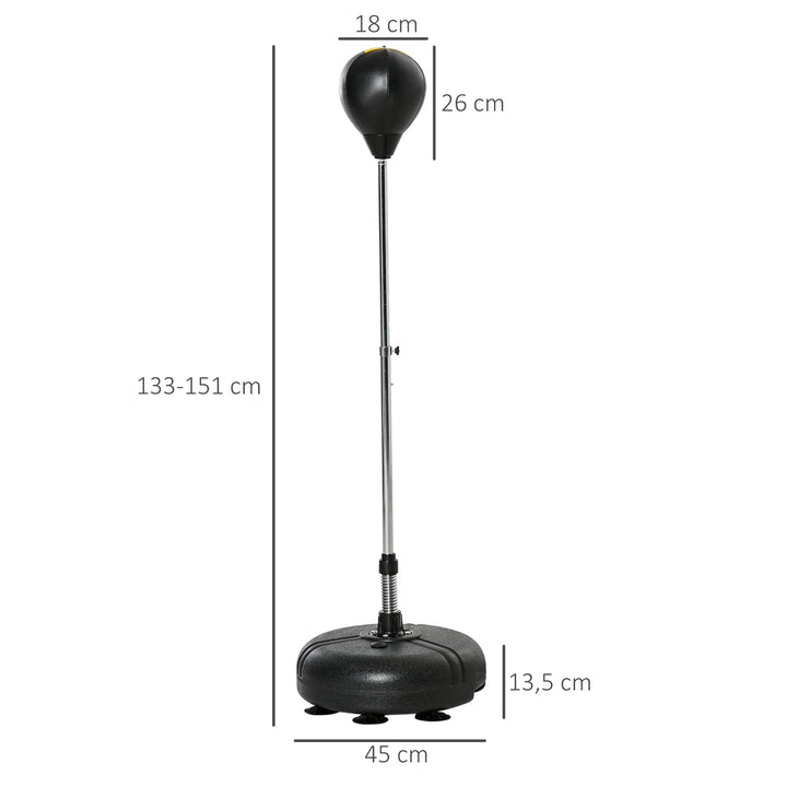 Saco de Boxe de Pé com Altura Ajustável de 4 Níveis Punching Ball com Base Preenchida Luvas e Inflador para Adultos e Adolescentes Ø45x133-151 cm Preto