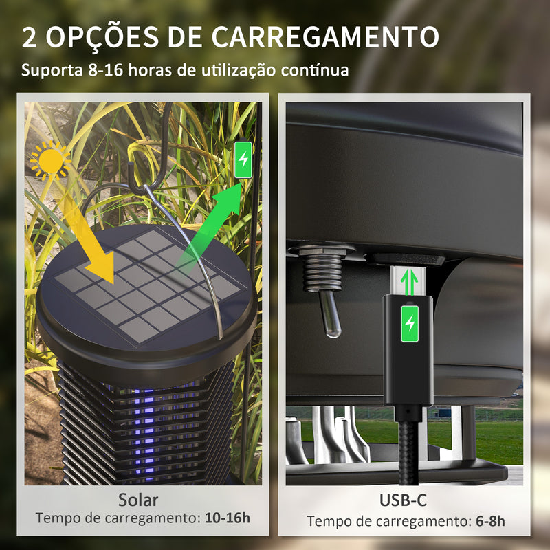 Lâmpada Mata Mosquitos Elétrica 2 em 1 5W Mata Mosquitos Elétrico com Luzes LED UV Recarregável Solar e USB Efeito 30 m² Mata-moscas Elétrico para Jardim Terraço Pátio Preto