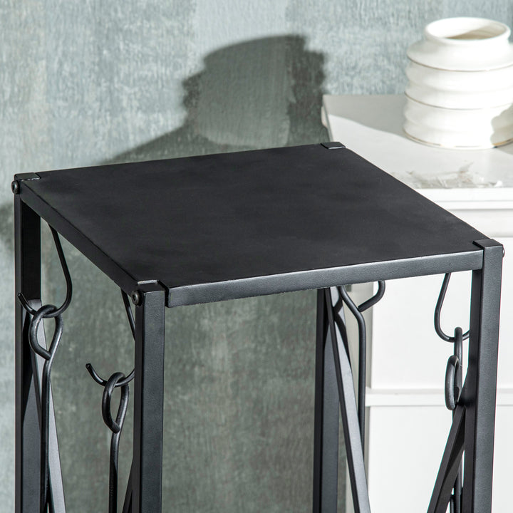 Suporte para Lenha Estante para Lenha Lenheiro de Exterior com Ganchos Pá Escova Atiçador e Tenaz Carga 60 kg 34x34x111 cm Preto