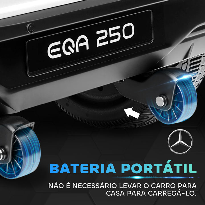 Carro Elétrico para Crianças Mercedes-Benz EQA Carro a Bateria 12V com Controlo Remoto Música Buzina Velocidade 3-8 km/h para Crianças 3-8 Anos 111,5x69x52,5 cm Branco