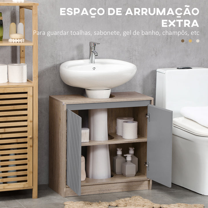 Móvel para Lavatório Casa de Banho Móvel Casa de Banho com Porta Dupla e Prateleira Ajustável Carga 50kg 60x30x59,8 cm Carvalho e Cinza