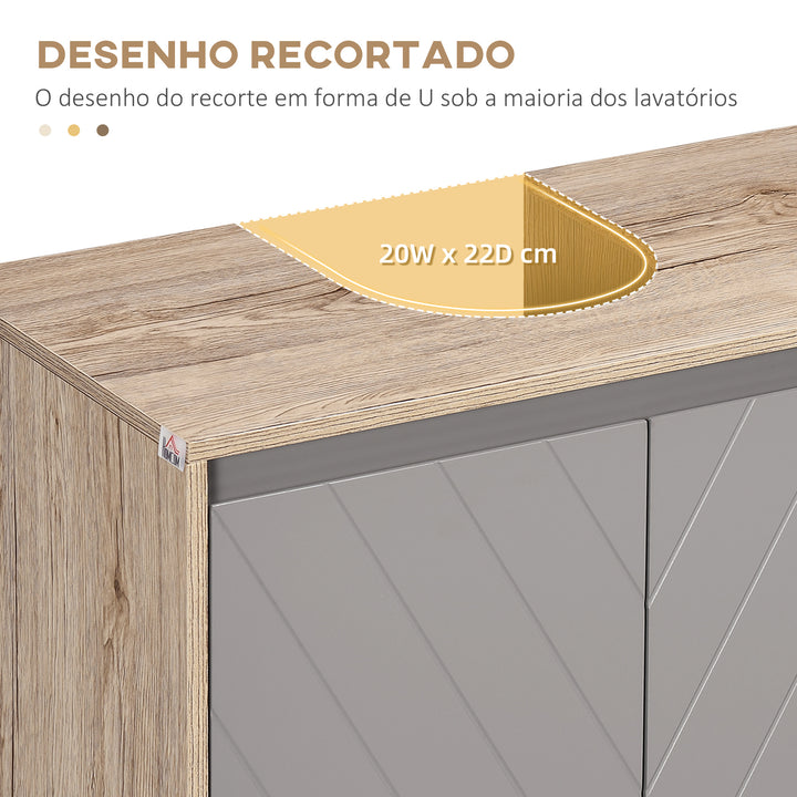 Móvel para Lavatório Casa de Banho Móvel Casa de Banho com Porta Dupla e Prateleira Ajustável Carga 50kg 60x30x59,8 cm Carvalho e Cinza