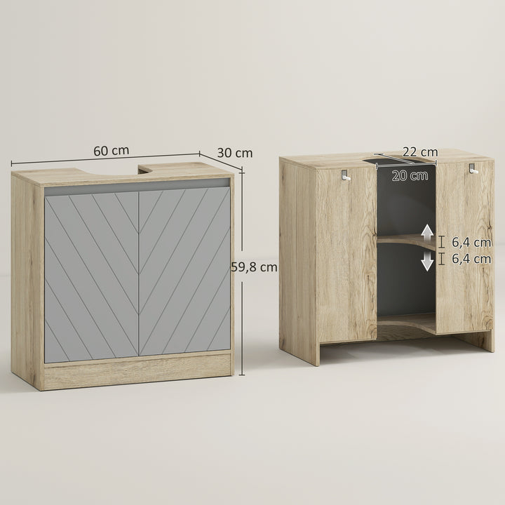 Móvel para Lavatório Casa de Banho Móvel Casa de Banho com Porta Dupla e Prateleira Ajustável Carga 50kg 60x30x59,8 cm Carvalho e Cinza