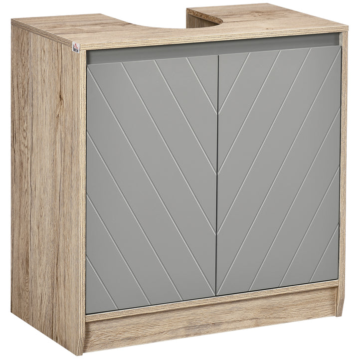Móvel para Lavatório Casa de Banho Móvel Casa de Banho com Porta Dupla e Prateleira Ajustável Carga 50kg 60x30x59,8 cm Carvalho e Cinza