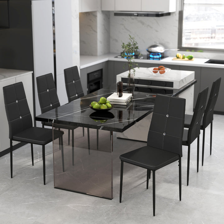 Conjunto de 6 Cadeiras de Sala de Jantar Estofadas em PU Cadeiras de Cozinha com Encosto Alto com Botões e Pernas de Aço Desenho Moderno para Sala de Estar Quarto 41x50x97 cm Preto