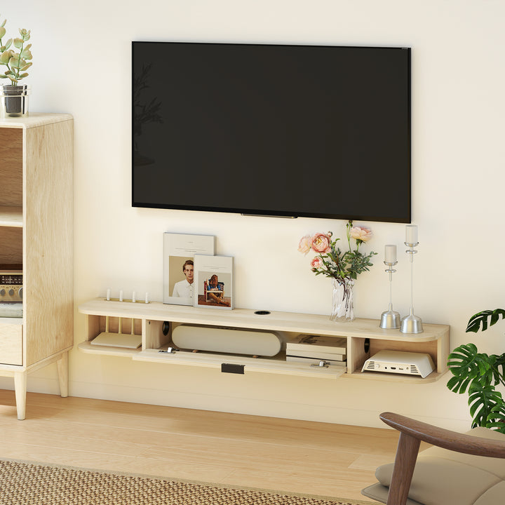 Móvel de TV Suspenso Móvel de TV para Sala com Gaveta Rebatível 2 Prateleiras Abertas Orifício para Cabos Estilo Moderno para Televisão 60 Polegadas 140x24x16 cm Madeira