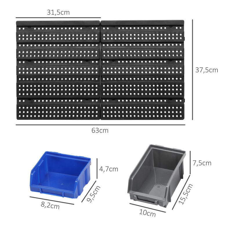 Organizador de Ferragens para Parede Armário Organizador de Ferragens com 30 Caixas de 2 Tamanhos Diferentes 63x18x37,5 cm Azul e Cinza