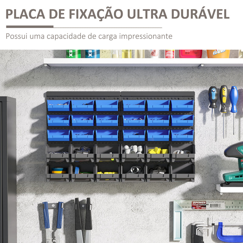 Organizador de Ferragens para Parede Armário Organizador de Ferragens com 30 Caixas de 2 Tamanhos Diferentes 63x18x37,5 cm Azul e Cinza