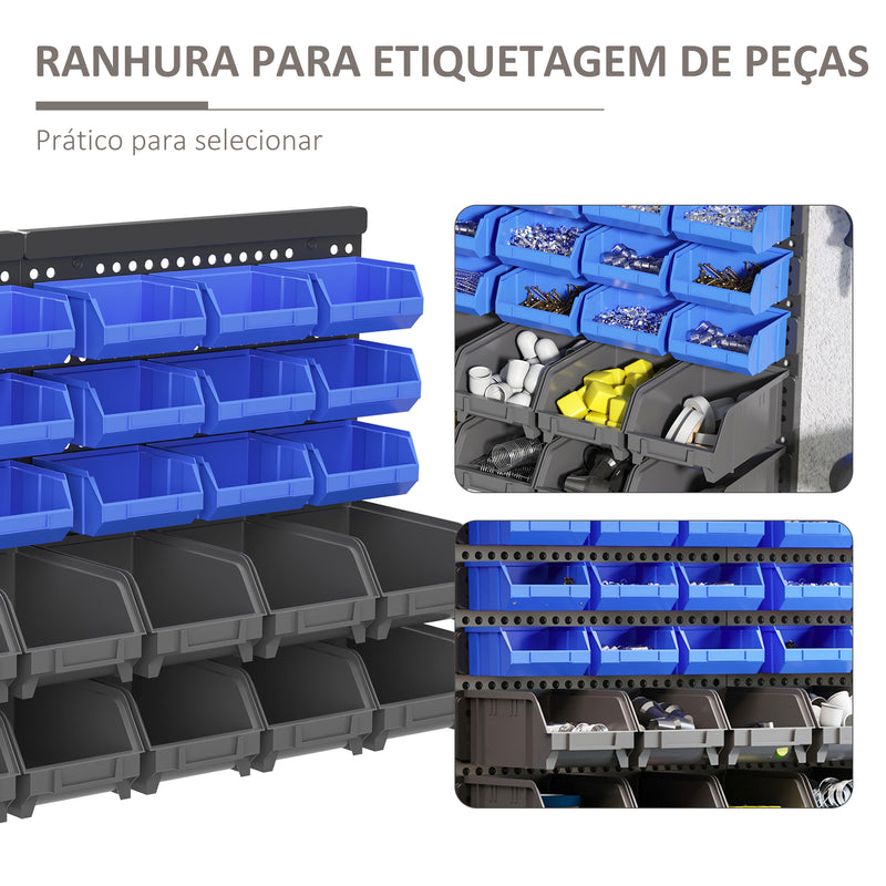 Organizador de Ferragens para Parede Armário Organizador de Ferragens com 30 Caixas de 2 Tamanhos Diferentes 63x18x37,5 cm Azul e Cinza