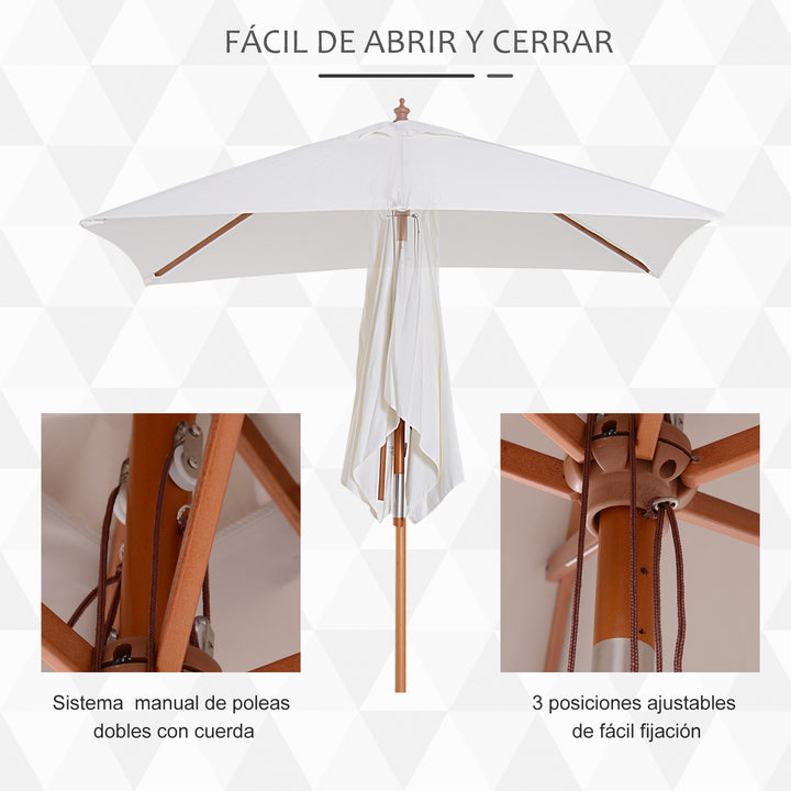 Guarda-sol 200x150x230 cm de Bambu Madeira para Jardim Terraço Pátio Praia Dois Tectos Ângulo Inclinável Rectângulo de 38mm Crema