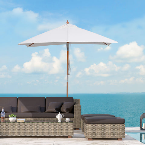 Guarda-sol 200x150x230 cm de Bambu Madeira para Jardim Terraço Pátio Praia Dois Tectos Ângulo Inclinável Rectângulo de 38mm Crema
