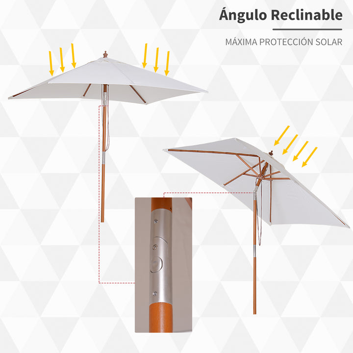 Guarda-sol 200x150x230 cm de Bambu Madeira para Jardim Terraço Pátio Praia Dois Tectos Ângulo Inclinável Rectângulo de 38mm Crema