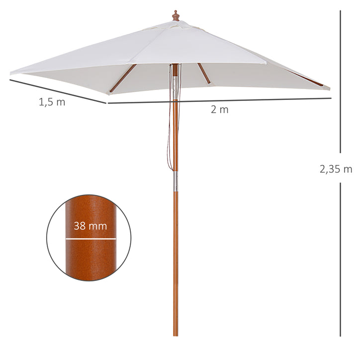 Guarda-sol 200x150x230 cm de Bambu Madeira para Jardim Terraço Pátio Praia Dois Tectos Ângulo Inclinável Rectângulo de 38mm Crema