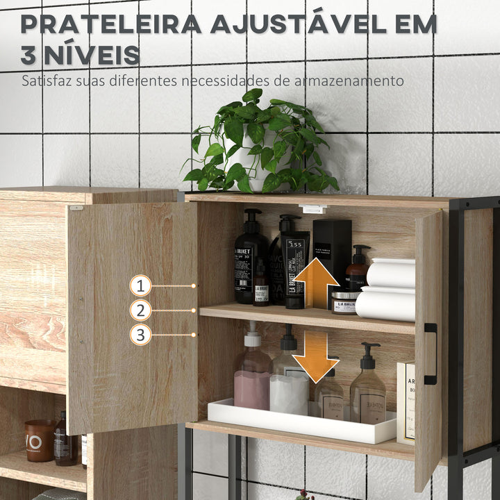 Móvel sobre Sanita Organizador sobre WC com 2 Portas Prateleira Ajustável Prateleira Aberta Estante de Casa de Banho sobre WC para Espaço Pequeno 64x19x178 cm Madeira