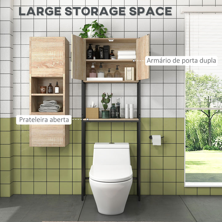 Móvel sobre Sanita Organizador sobre WC com 2 Portas Prateleira Ajustável Prateleira Aberta Estante de Casa de Banho sobre WC para Espaço Pequeno 64x19x178 cm Madeira