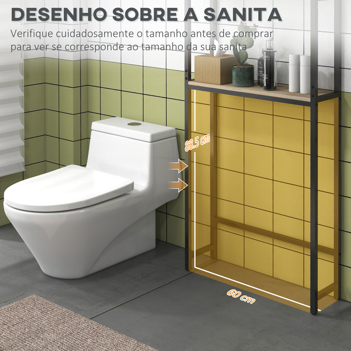 Móvel sobre Sanita Organizador sobre WC com 2 Portas Prateleira Ajustável Prateleira Aberta Estante de Casa de Banho sobre WC para Espaço Pequeno 64x19x178 cm Madeira