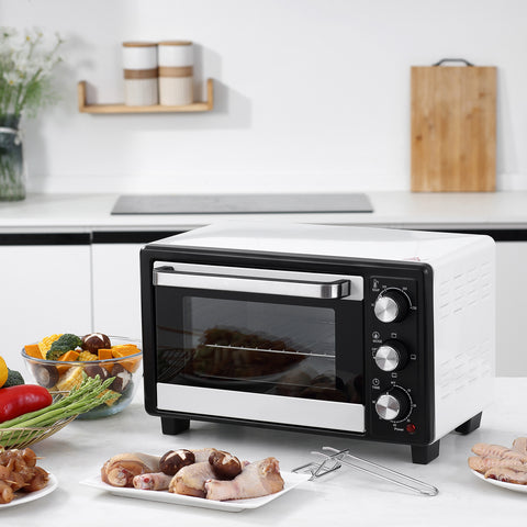 Mini Forno de Convecção 16L com 3 Modos de Aquecimento Temperatura até 230°C Temporizador 60 Minutos Bandeja para Assar e Grade 44x32x28,1cm Branco e Preto