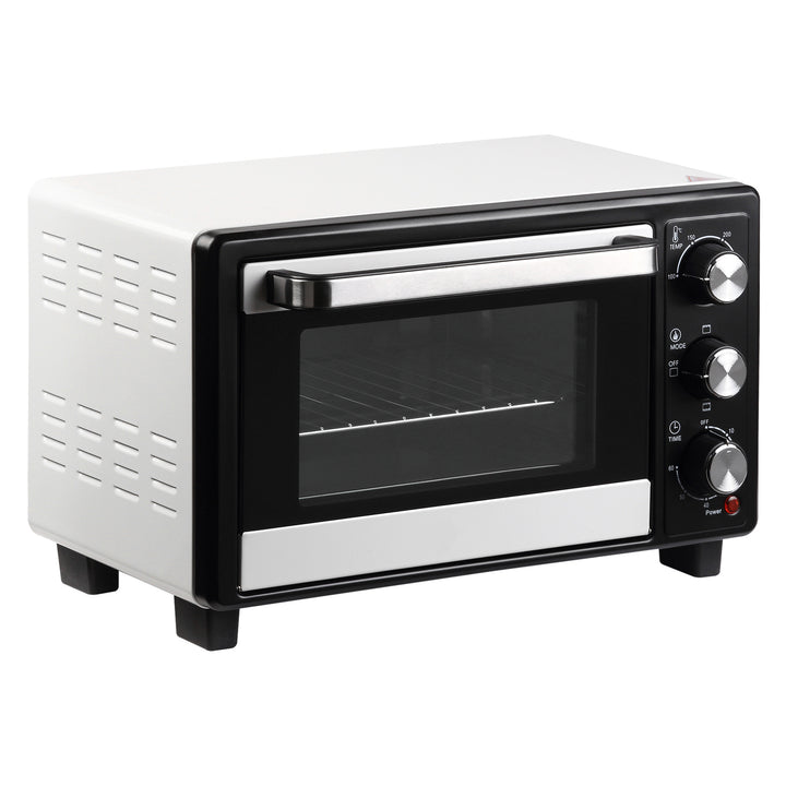 Mini Forno de Convecção 16L com 3 Modos de Aquecimento Temperatura até 230°C Temporizador 60 Minutos Bandeja para Assar e Grade 44x32x28,1cm Branco e Preto