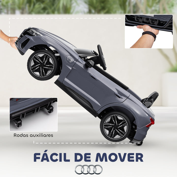 Carro Elétrico AUDI RS E-Tron GT para Crianças de 3-6 Anos Carro de Bateria 12V com 2 Motores Controlo Remoto Faróis LED Buzina Música USB e Abertura de Porta 3-5km/h 103x58x41 cm Cinzento
