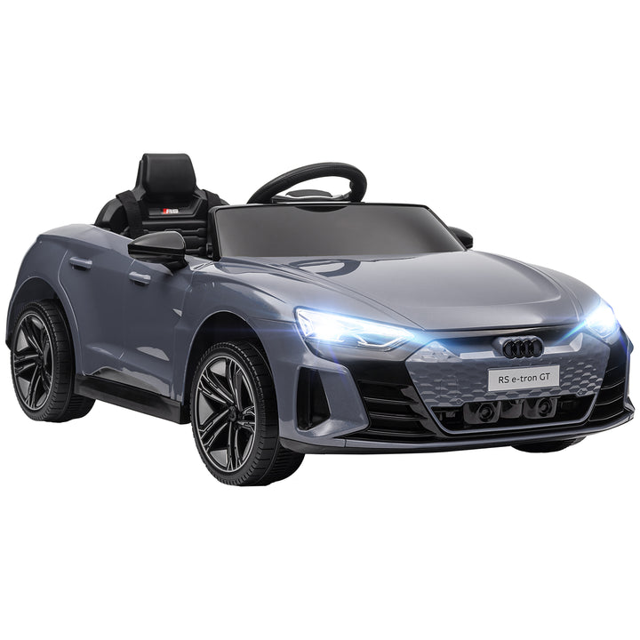 Carro Elétrico AUDI RS E-Tron GT para Crianças de 3-6 Anos Carro de Bateria 12V com 2 Motores Controlo Remoto Faróis LED Buzina Música USB e Abertura de Porta 3-5km/h 103x58x41 cm Cinzento