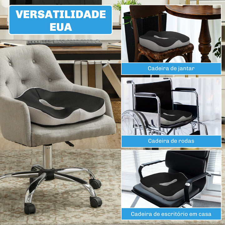 Almofada de Assento com Espuma de Viscoelástica Almofada para Cadeira de Escritório com Base Antiderrapante e Capa de Malha Almofada para Cadeira de Sala de Jantar 44x39x13 cm Preto