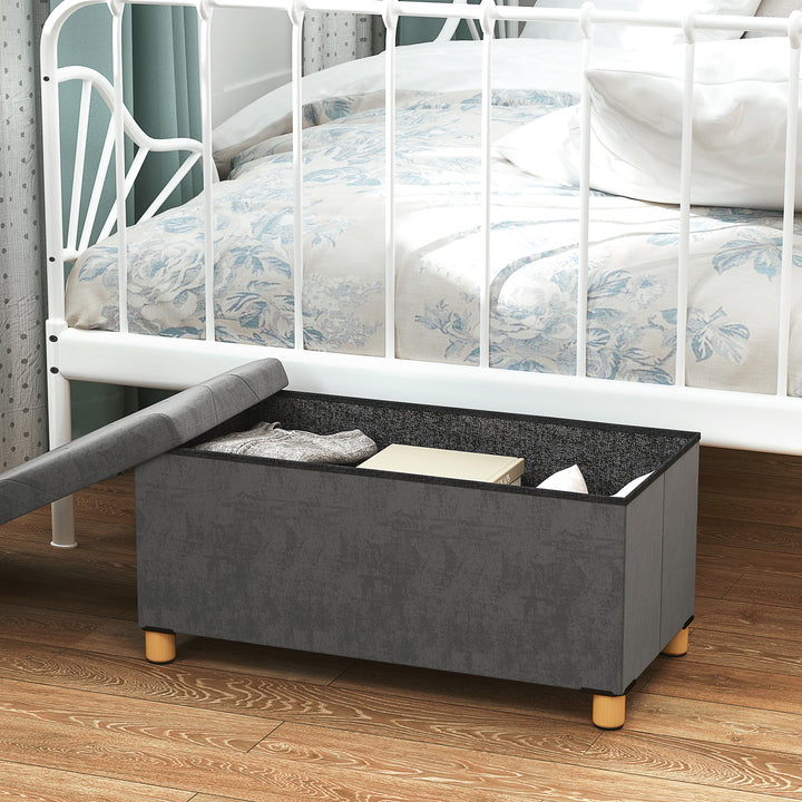Banco de Armazenamento Dobrável Puff de Armazenamento Capacidade de 67 L Estofado em Veludo Baú de Armazenamento Quarto Carga 120 kg para Sala de Estar Entrada 76x38x38 cm Cinza