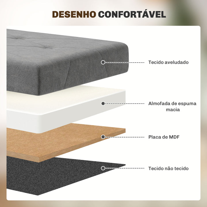 Banco de Armazenamento Dobrável Puff de Armazenamento Capacidade de 67 L Estofado em Veludo Baú de Armazenamento Quarto Carga 120 kg para Sala de Estar Entrada 76x38x38 cm Cinza
