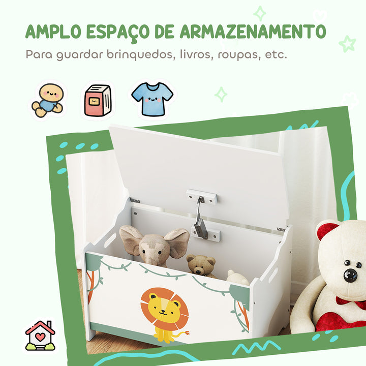 Baú Brinquedos Infantil 53 L Caixa de Arrumação Brinquedos Organizador Brinquedos com Tampa Rebatível Pistão a Gás para Livros Roupas 60x37x39 cm Verde