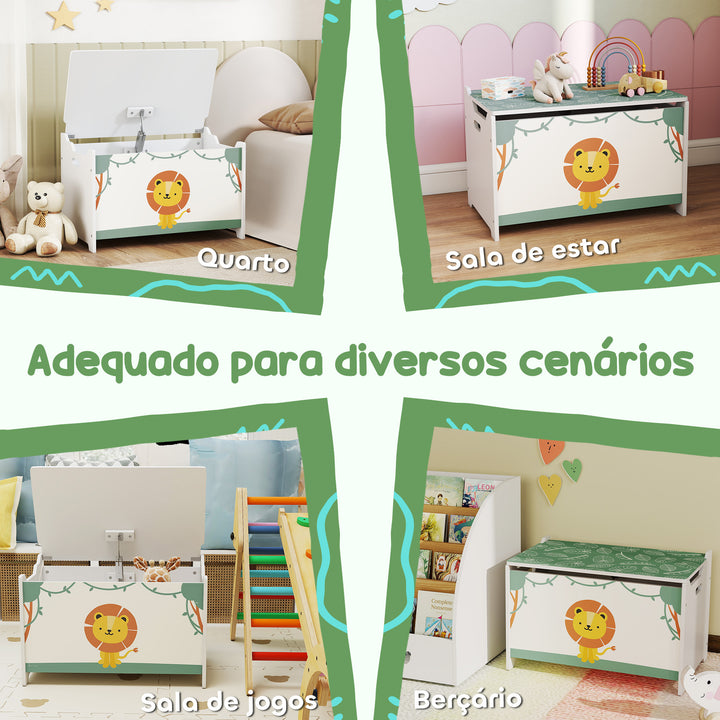 Baú Brinquedos Infantil 53 L Caixa de Arrumação Brinquedos Organizador Brinquedos com Tampa Rebatível Pistão a Gás para Livros Roupas 60x37x39 cm Verde
