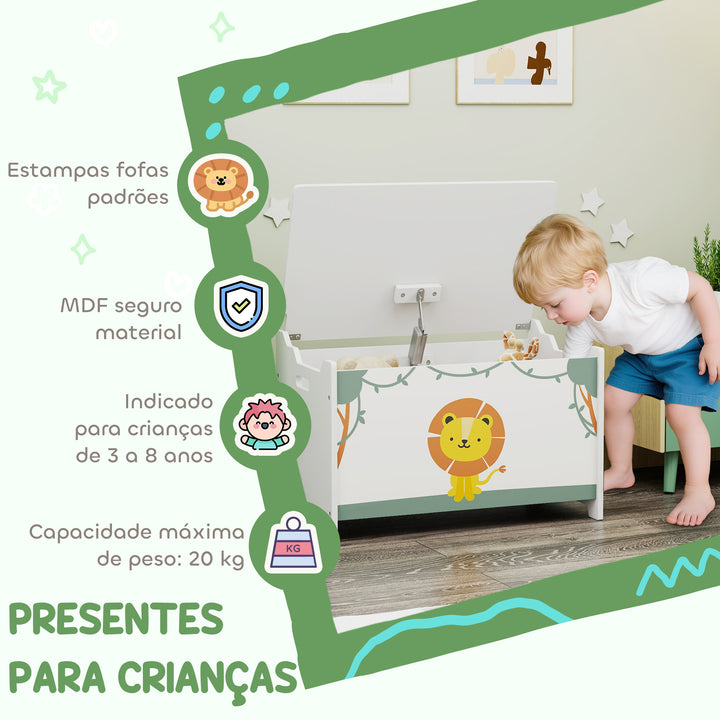 Baú Brinquedos Infantil 53 L Caixa de Arrumação Brinquedos Organizador Brinquedos com Tampa Rebatível Pistão a Gás para Livros Roupas 60x37x39 cm Verde