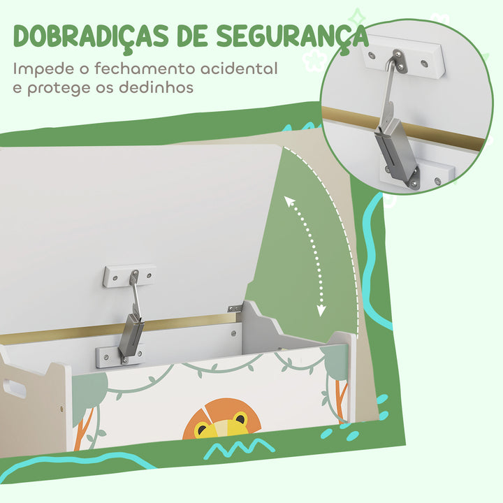 Baú Brinquedos Infantil 53 L Caixa de Arrumação Brinquedos Organizador Brinquedos com Tampa Rebatível Pistão a Gás para Livros Roupas 60x37x39 cm Verde