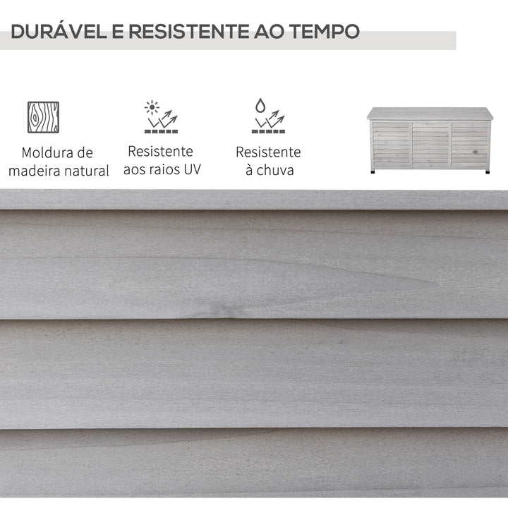 Baú de Armazenamento Baú de Madeira de Jardim com Tampa Abatível e Desenho de Persiana 127x56x60 cm Cinzento