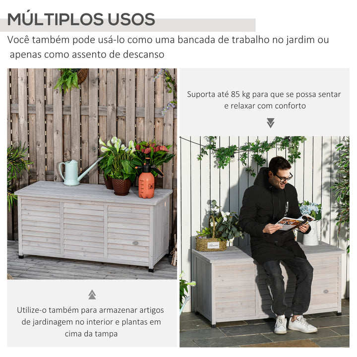 Baú de Armazenamento Baú de Madeira de Jardim com Tampa Abatível e Desenho de Persiana 127x56x60 cm Cinzento