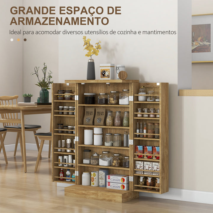 Armário de Cozinha Armário Despensa Cozinha com 2 Portas de Vime e 16 Prateleiras Despensa Moderna com Prateleiras Ajustáveis para Sala de Jantar 60x30x104 cm Madeira