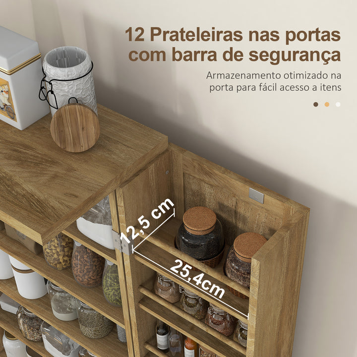 Armário de Cozinha Armário Despensa Cozinha com 2 Portas de Vime e 16 Prateleiras Despensa Moderna com Prateleiras Ajustáveis para Sala de Jantar 60x30x104 cm Madeira