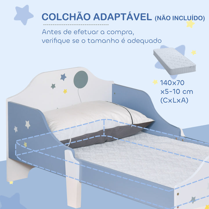 Cama para Crianças acima de 3 Anos 143x74x59 cm Cama Infantil com Desenho em Estrelas Carga 50 kg para Dormitório Azul e Branco