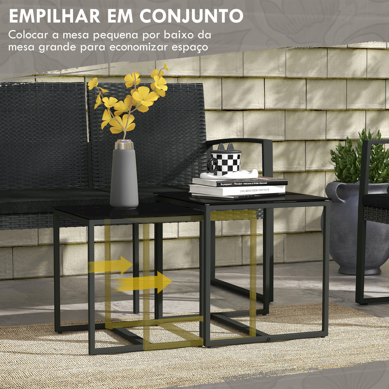 Conjunto de Móveis de Jardim de Vime Sintético Conjunto de Móveis de Exterior de 5 Peças com 2 Poltronas Individuais 1 Sofá Duplo e 2 Mesas de Centro para Pátio Varanda Preto