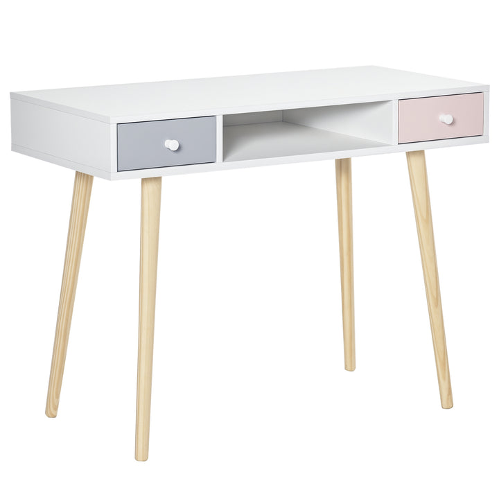Móvel Aparador Secretária Infantil com 1 Compartimento Aberto e 2 Gavetas Estilo Nórdico para Dormitório Entrada 100x48x76,5cm Multicolor